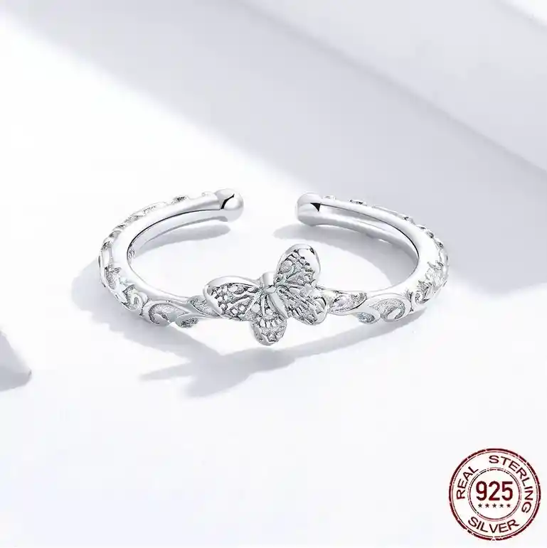 Anillo Ajustable Alhajas Para Mujer Mariposa Fabricado En Plata 925