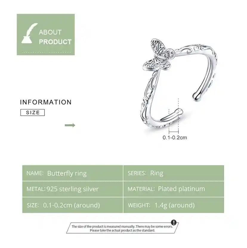 Anillo Ajustable Alhajas Para Mujer Mariposa Fabricado En Plata 925