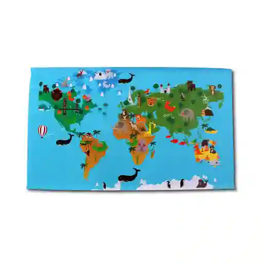 Tapete Didactico En Banner Impreso Mapa Mundi Animales