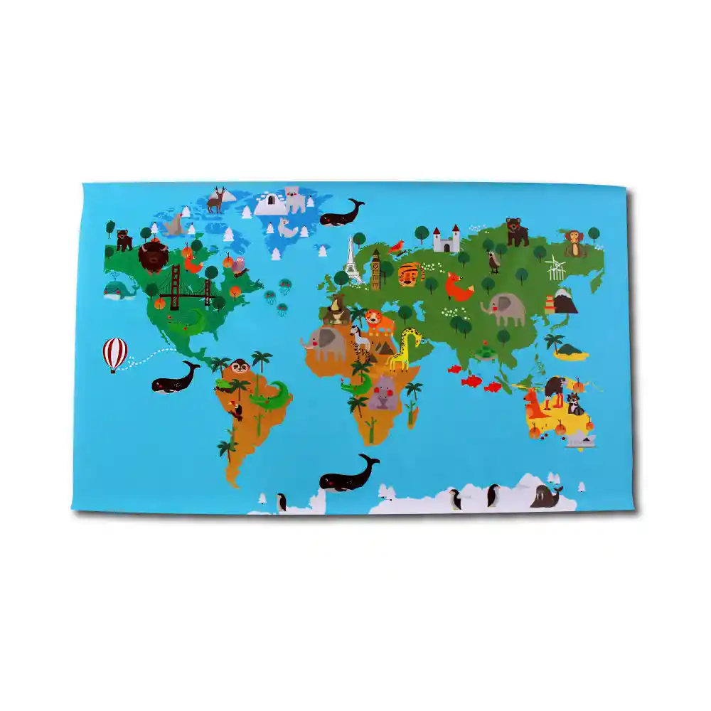 Tapete Didactico En Banner Impreso Mapa Mundi Animales