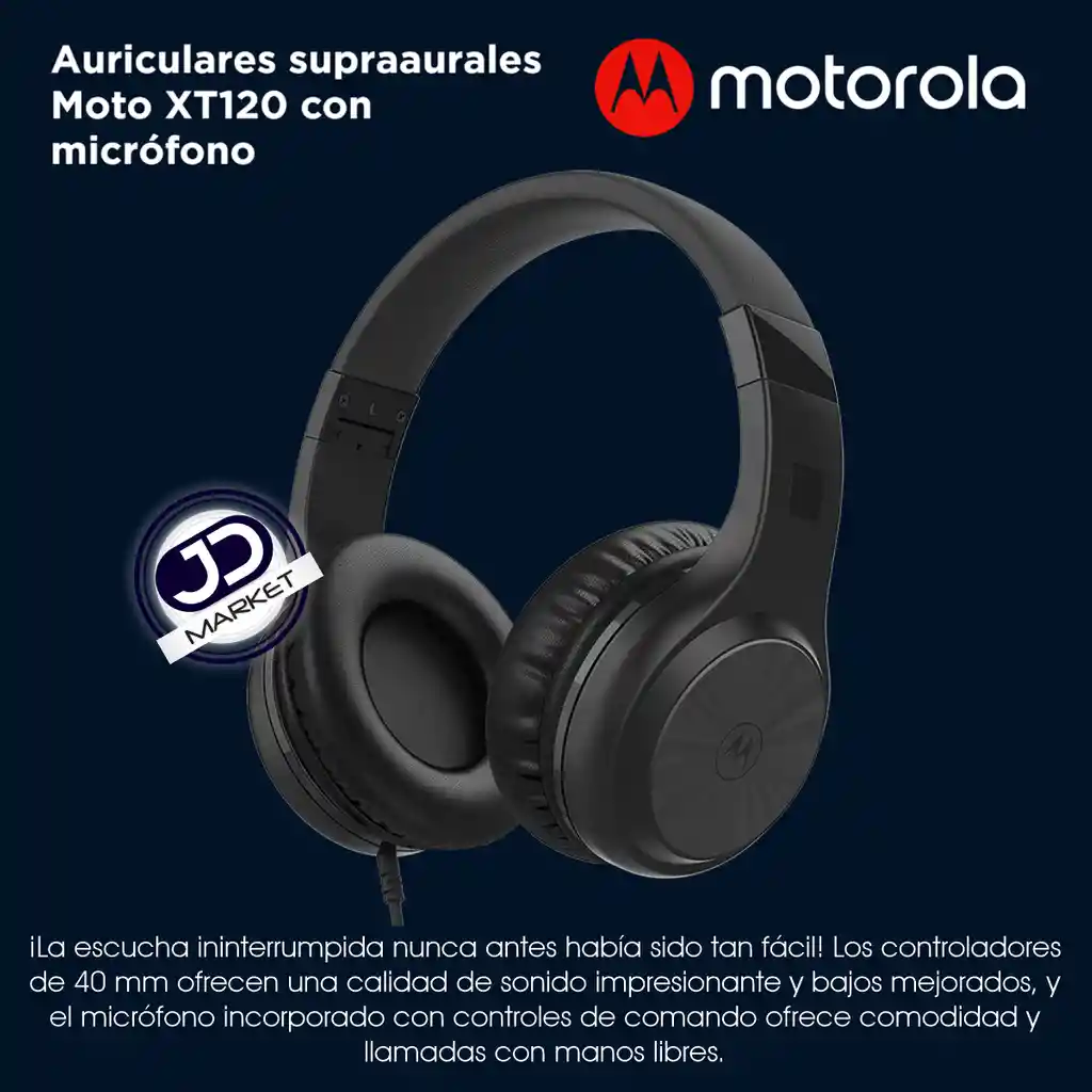 Motorola Audifonos Diadema Manos Libresmoto Xt120, Plug 3.5 Negro