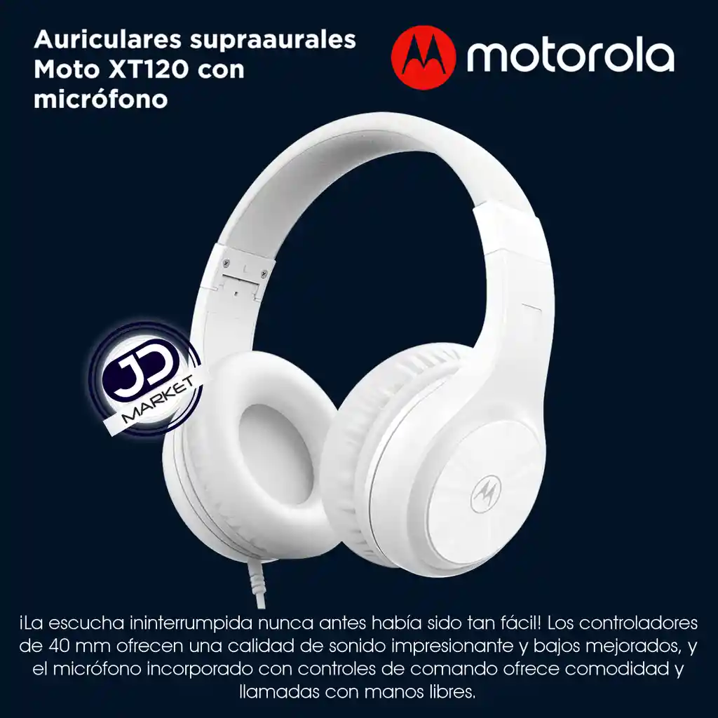 Motorola Audifonos Diadema Manos Libresmoto Xt120, Plug 3.5 Blanco
