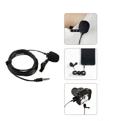 Micrófono De Solapa Para Celular + Adaptador Para Pc 3.5 Mm. Gl-119 Lavalier