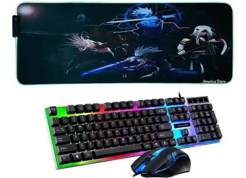 Rgb Combo Pad Mouse Anime 80cm X 30cm + Teclado Y Mouse Gamer Negro