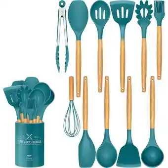 Set Cucharones Utensilios Cocina De Silicona 12 Piezas Azul Petroleo