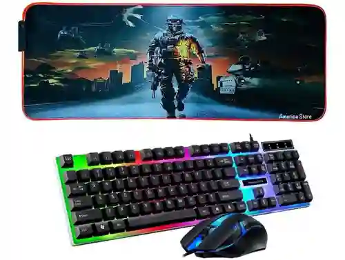 Rgb Combo Pad Mouse Call Of Dutty 80cm X 30cm + Teclado Y Mouse Gamer Negro