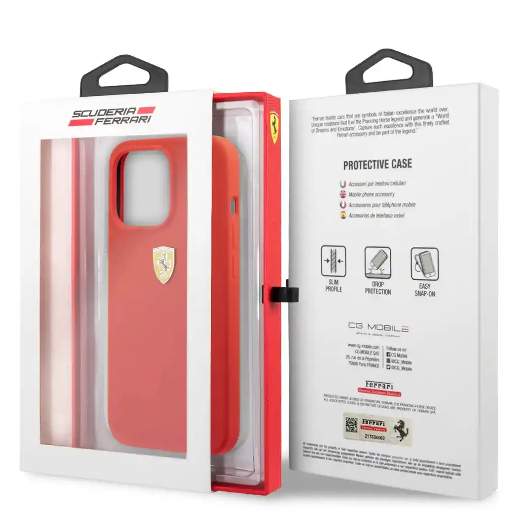 Estuche Protector Para Iphone 13 Pro Marca Ferrari En Silicon Rojo