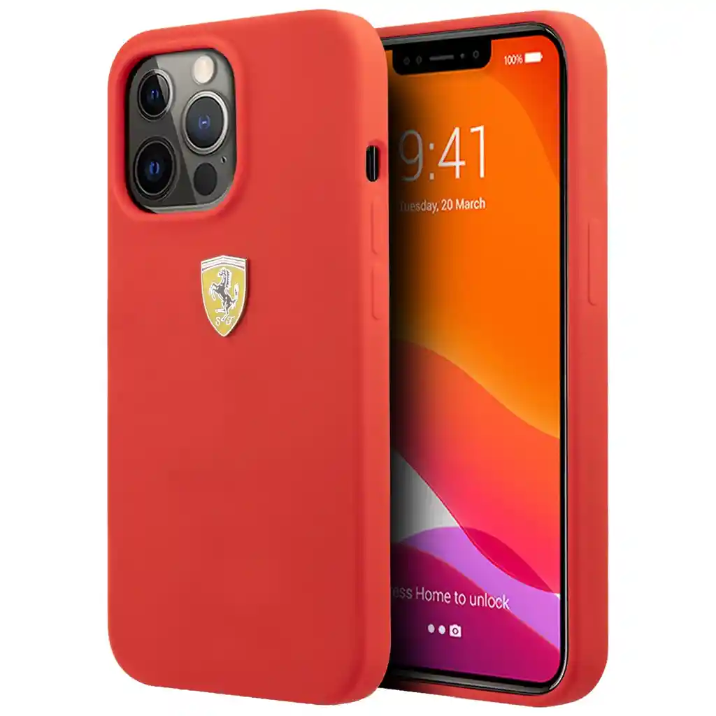 Estuche Protector Para Iphone 13 Pro Marca Ferrari En Silicon Rojo