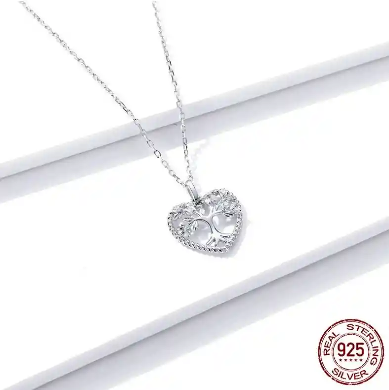 Collar Para Mujer Dije Árbol De La Vida Corazón Fabricado En Plata 925