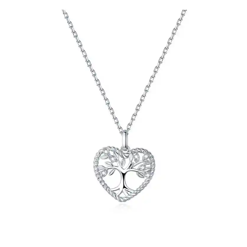 Collar Para Mujer Dije Árbol De La Vida Corazón Fabricado En Plata 925