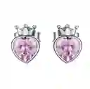 Aretes Corona Reina Cristal Rosado Para Mujer En Plata 925