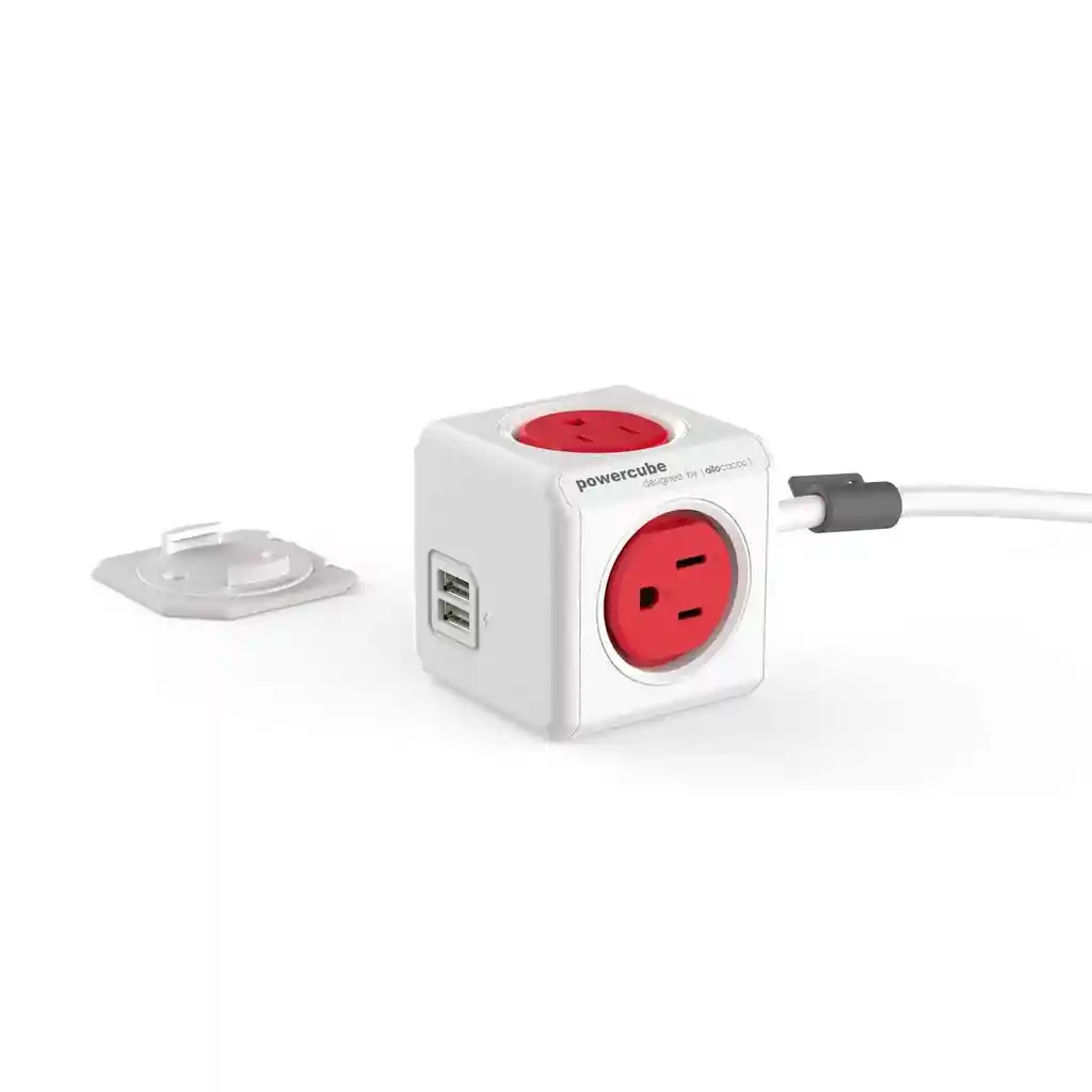 Allocacoc Multitoma En Cubo Con Extensión De 1.5mts Rojo Usb