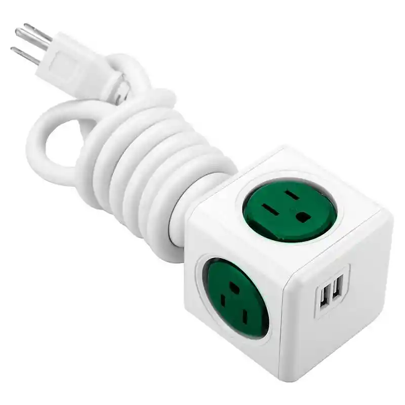 Allocacoc Multitoma En Cubo Con Extensión De 1.5mts Verde Usb