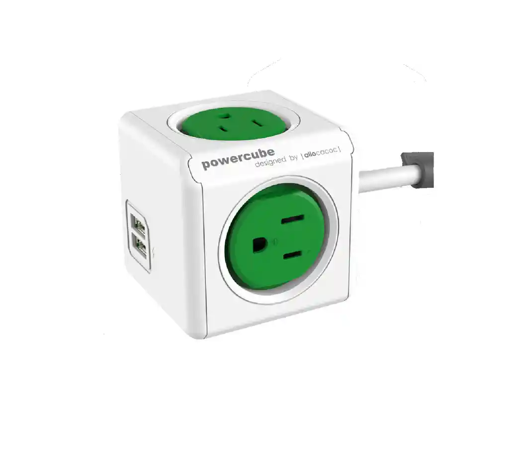 Allocacoc Multitoma En Cubo Con Extensión De 1.5mts Verde Usb