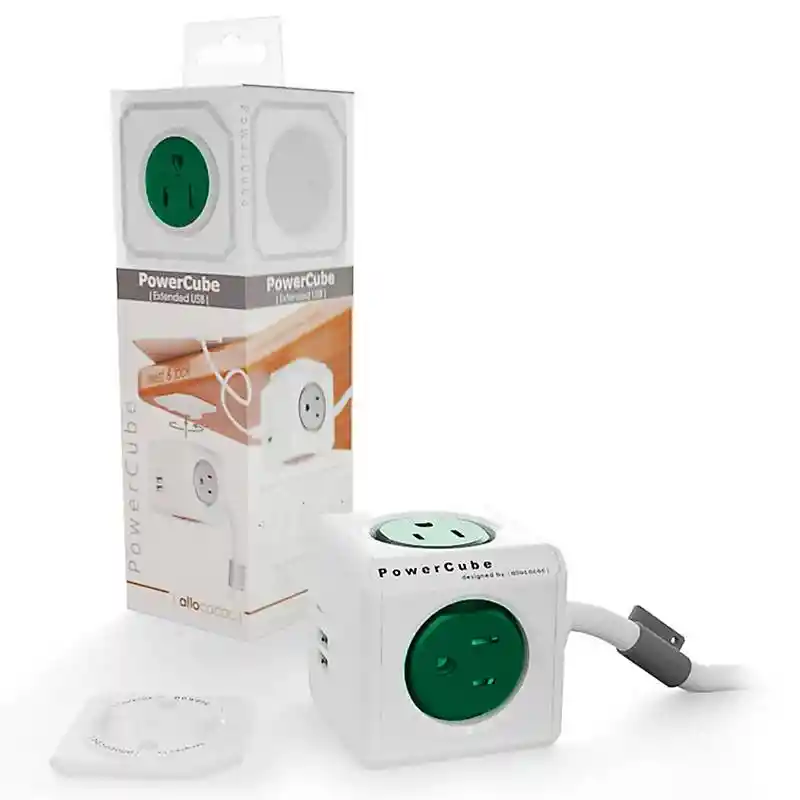 Allocacoc Multitoma En Cubo Con Extensión De 1.5mts Verde Usb