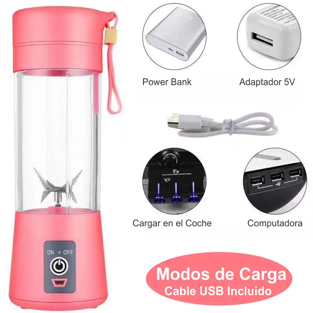 Licuadora Batidora Personal Recargable Juice Blender - Rosa