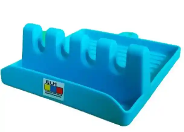 Soporte Posa Tapa Para Cocina Plastico Azul Y Cucharas Ergonomico