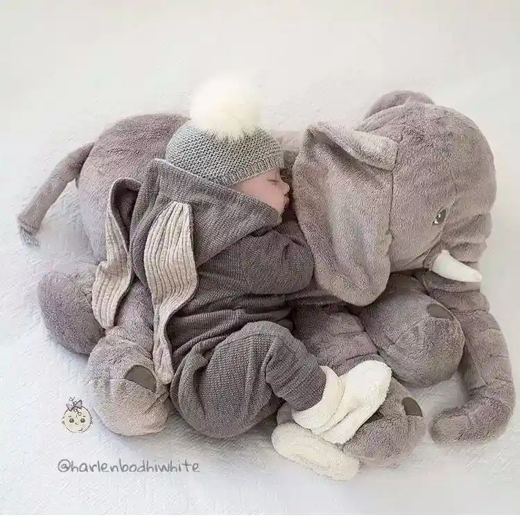 Almohada Abrazadora Elefante Relajante 60 Cm Bebes Niños Gris Divino