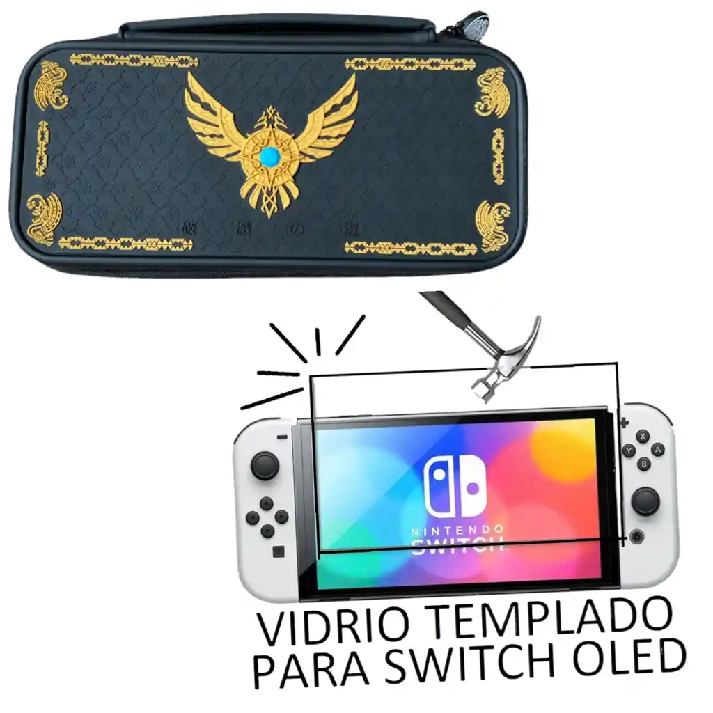 Estuche Nintendo Switch Oled Nuevo Diseño Zelda + Vidrio Templado