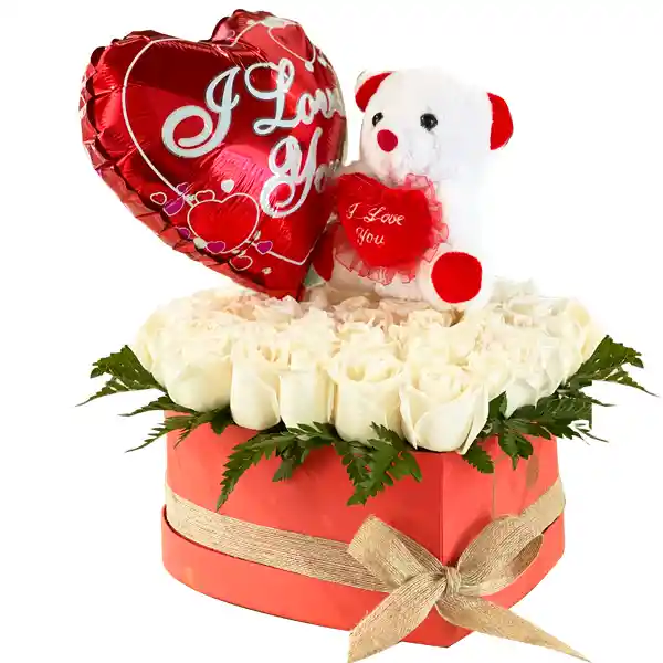 Agapi En Rosas Blancas, Globo Y Peluche