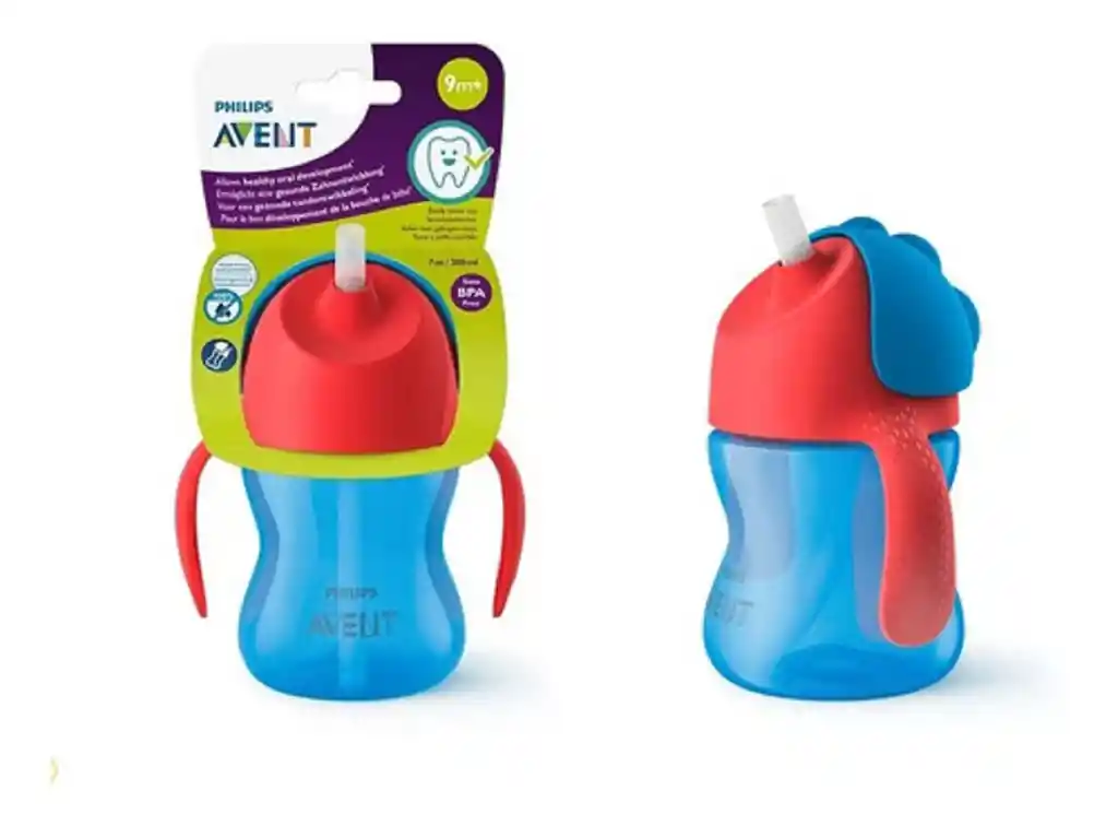 Avent Vaso Bebe Anti Goteo Entrenador Niño Niña Pitillo Azul Rojo 7 Onzas