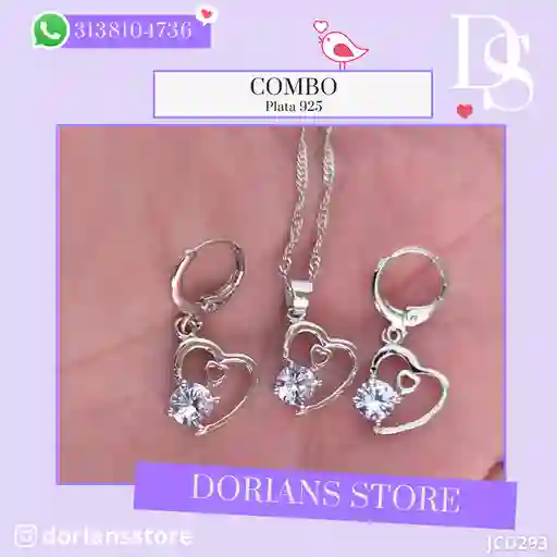 Juego Joyeria De Plata 925, Aretes Con Cadena Y Dije (jcd293)