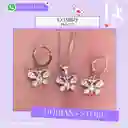 Juego Joyeria De Plata 925, Aretes Con Cadena Y Dije (jcd300)