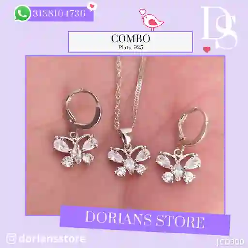 Juego Joyeria De Plata 925, Aretes Con Cadena Y Dije (jcd300)