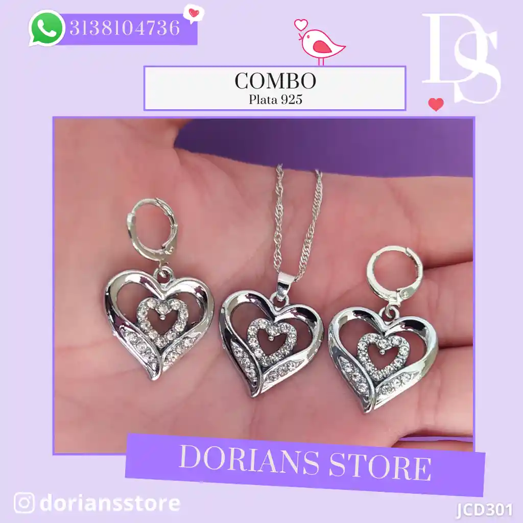 Juego Joyeria De Plata 925, Aretes Con Cadena Y Dije (jcd301)