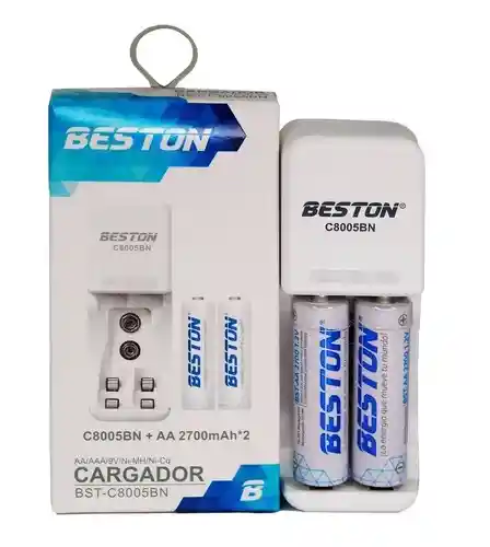 Cargador + 2 Pilas Aa Recargables Beston 2700 Mah / Bst-c8005bn