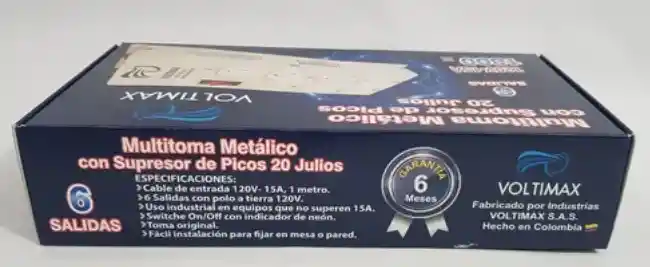 Multitoma Voltimax Metal Supresor Picos 6 Salidas 1800w Gama