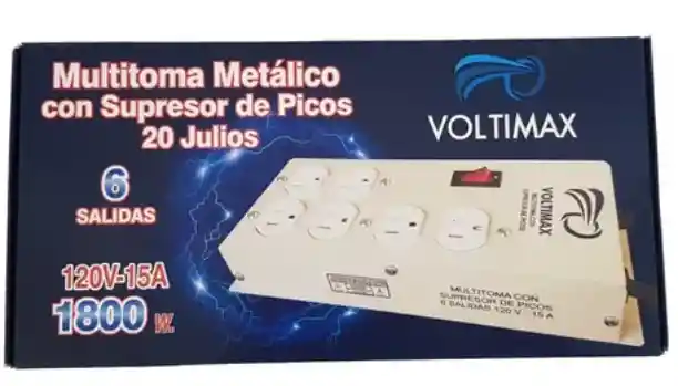 Multitoma Voltimax Metal Supresor Picos 6 Salidas 1800w Gama
