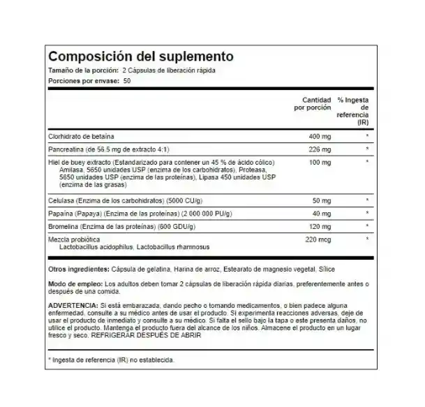 Multi Enzimas Digestivas Pancreatina Digest It 100 Capsulas