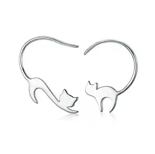 Aretes Elegantes Para Mujer Pareja Gatos En Plata 925