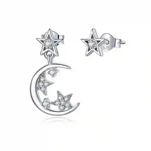 Estrella Aretes Topos Luna Y S Para Mujer En Plata 925