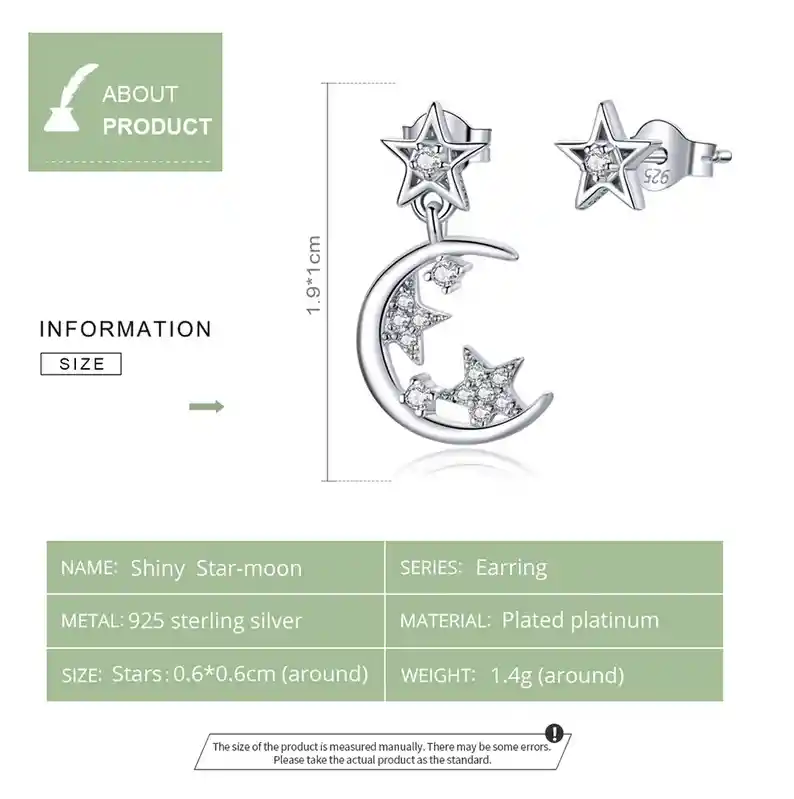 Estrella Aretes Topos Luna Y S Para Mujer En Plata 925