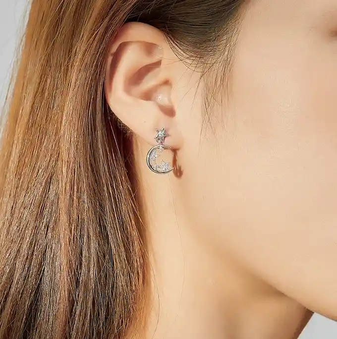 Estrella Aretes Topos Luna Y S Para Mujer En Plata 925