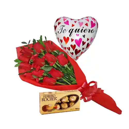 Chocolates Rosas Rojas 12 En Bouquet Globo Y