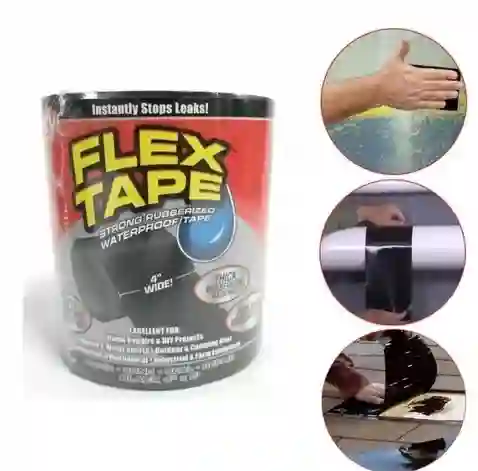 Cinta Impermeable De Goma Fuerte Flex Tape 4''x5' Negro