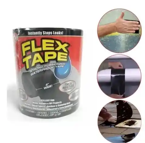 Cinta Impermeable De Goma Fuerte Flex Tape 4''x5' Negro