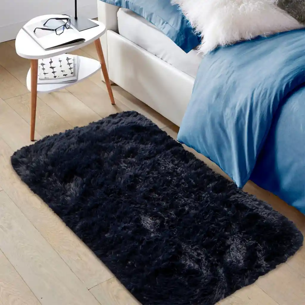 Tapete Pie De Cama Peludo 50x90 Cm Azul Oscuro