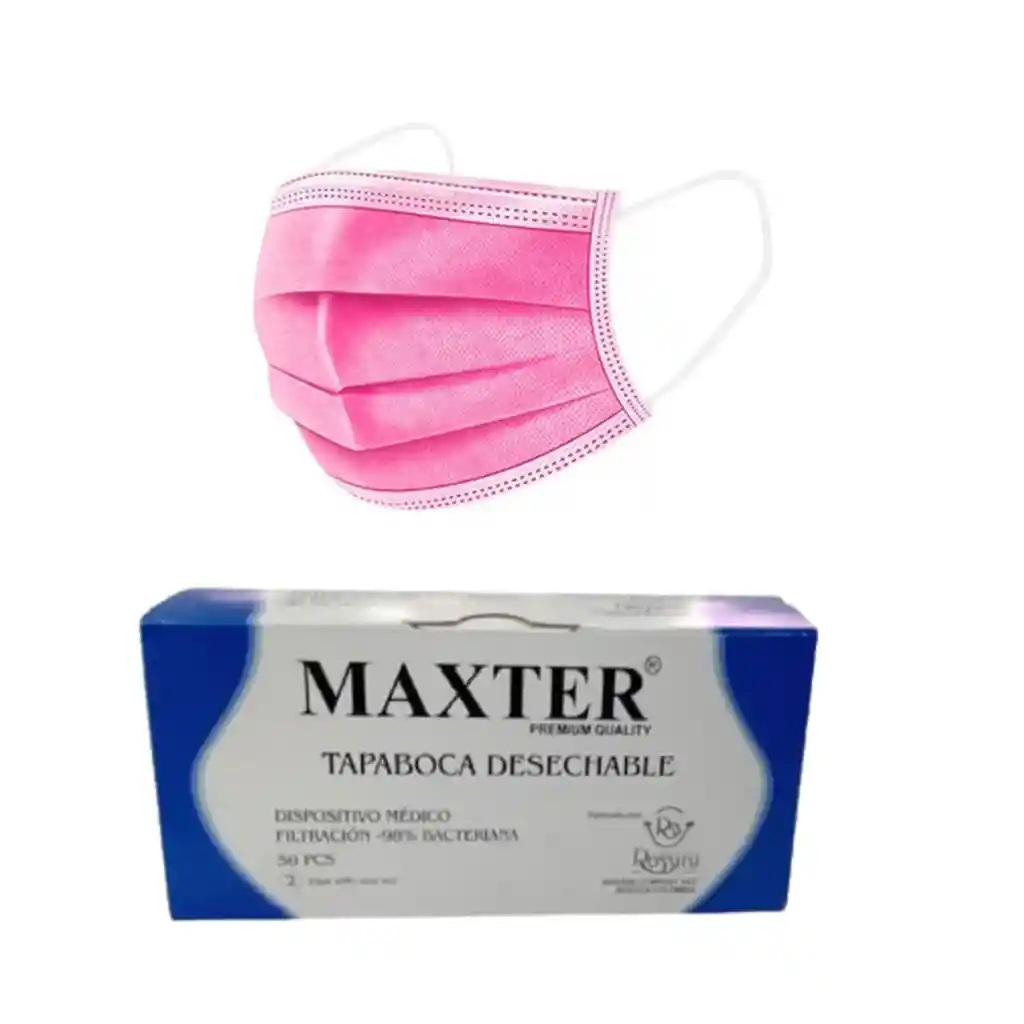 100 Tapabocas Maxter Quirúrgico Termosellados 3 Capas Negro Y Rosa