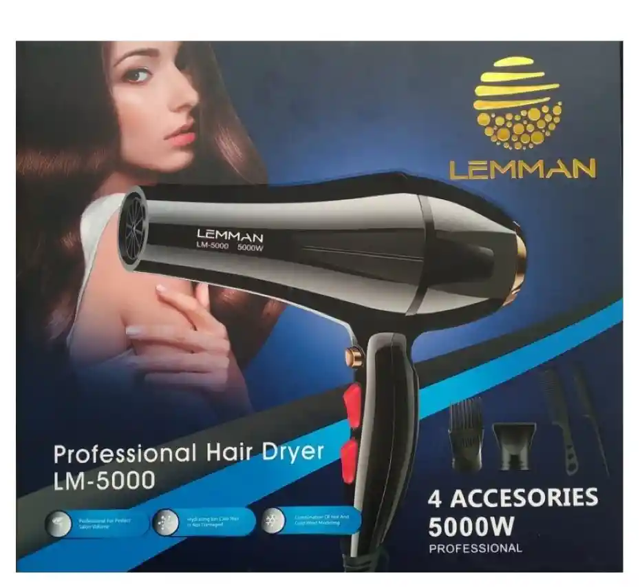 Secador De Cabello Leman 5000 W Con 4 Accesorios