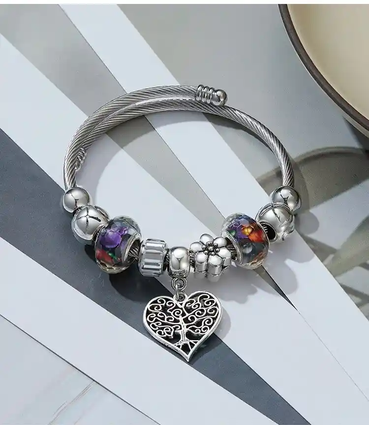 Pulsera Manilla Ajustable Mujer Corazón Árbol De La Vida