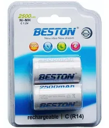 Pila Bateria Beston Recargable Tipo C (r14) 2500 Mah C 1.2v X2 U