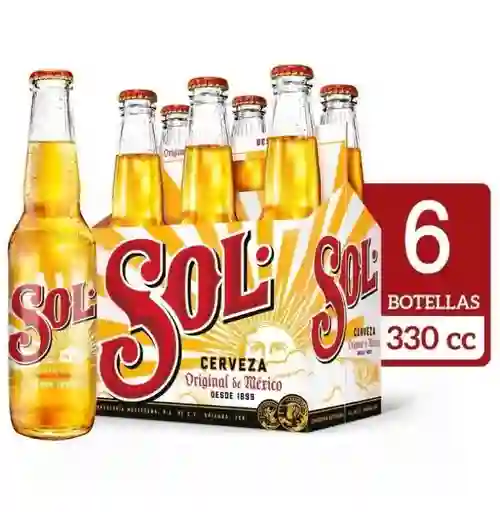 Sol 6 Cervezas Botella 330 Ml Sixpack Mexicana