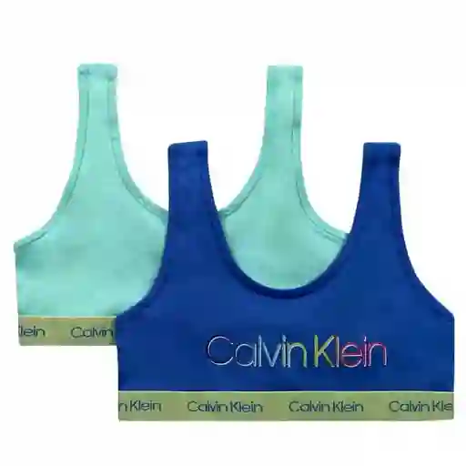 Talla S - Pack 2 Top Calvin Klein Logo Bralette Blue Mint Para Niñas | Original