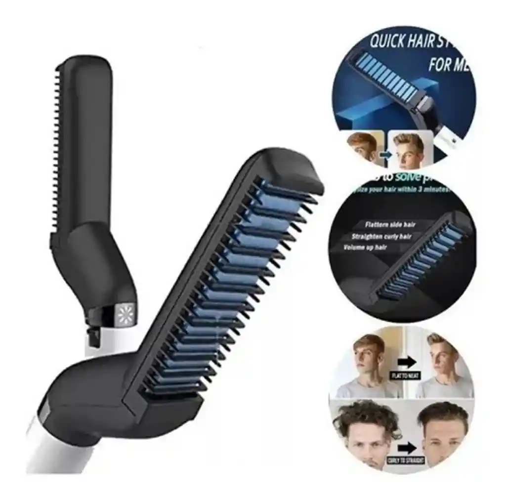 Plancha Barba Cepillo Alisador Cabello Hombre 4 En 1 Peine