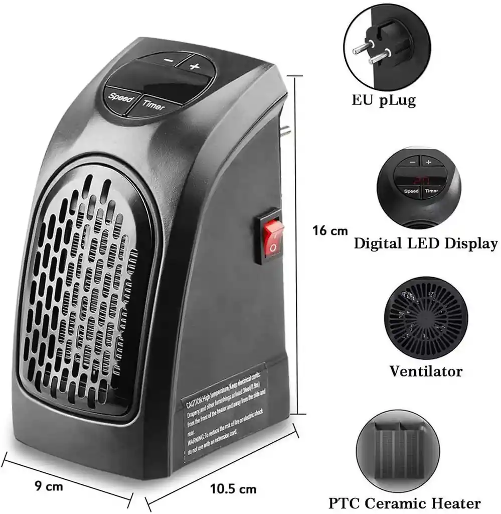 Calentador Ambiente Portátil Calefactor De Pared 400w