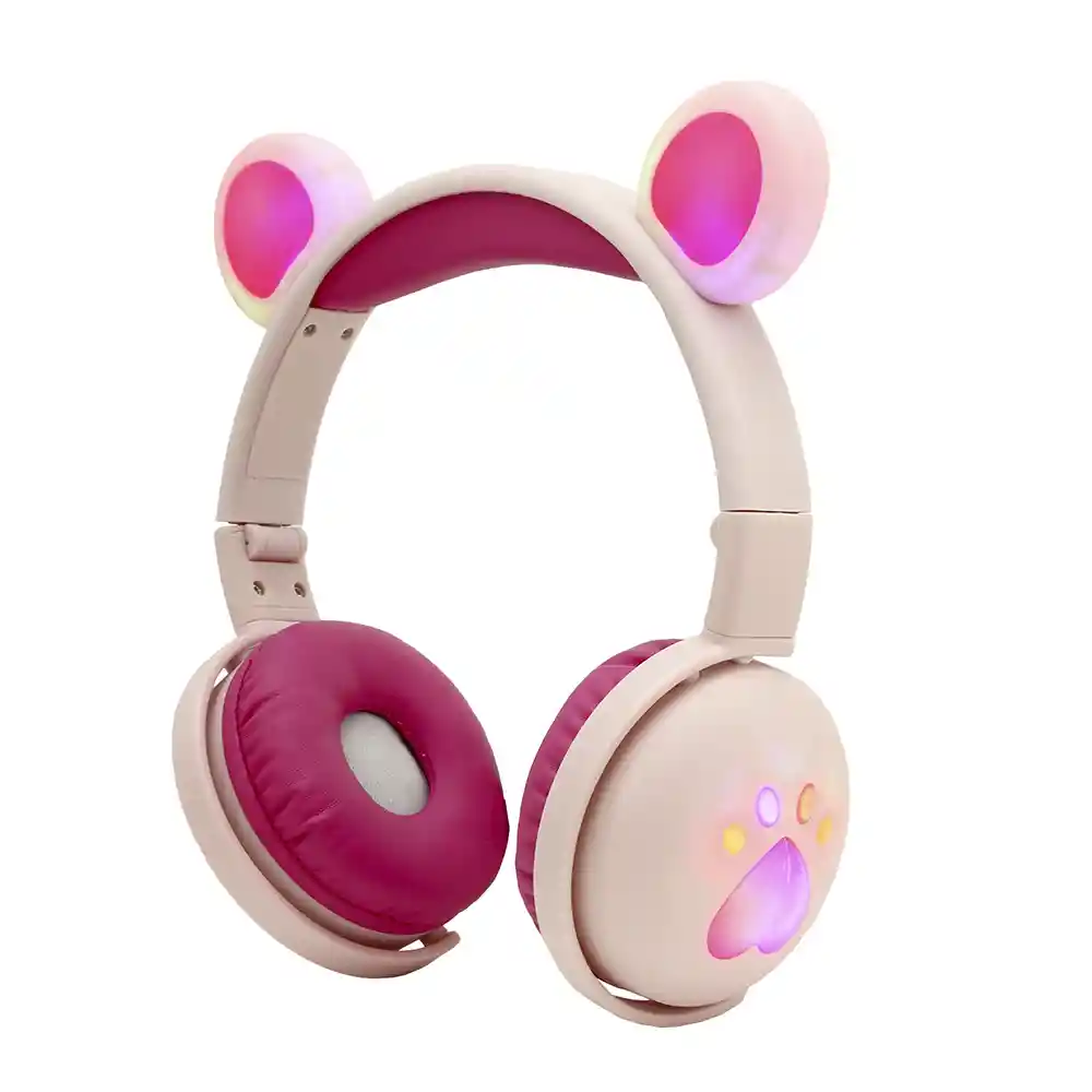 Audifonos Diadema Inalambricos Microfono Bluetooh Luz Led Hello Bear Bk5 Rosa Oscuro (5145)